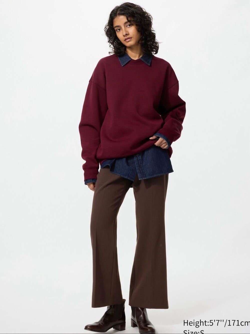 UNIQLO M Flare Leg Stretch Work Pants Brown High Rise Trousers